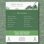 Cuidados de jardinagem e folheto de jardinagem<br><div class="desc">Folheto de cor verde,  com uma ilustração que inclui erva e cortador de relva. Pode ser adequado para o Serviço de Atenção e para pessoas profissionais que trabalham no campo paisagístico: paisagista,  corte e manutenção do gramado,  manutenção de espaços verdes,  etc.</div>