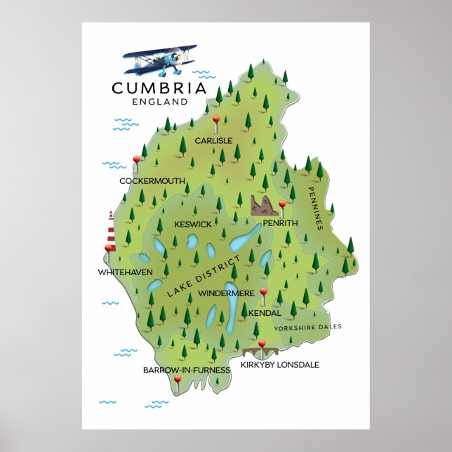 Cumbria England Map poster de viagens. (Frente)
