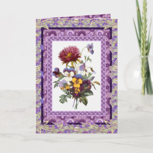 Cumprimento de cartão floral vintage flores malva