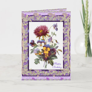 Cumprimento de Cartão Floral Vintage Flores Rosa