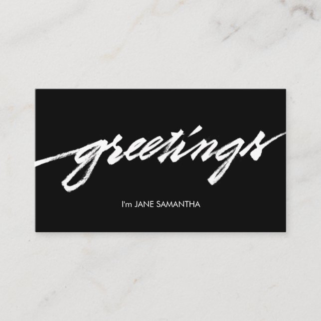 Cumprimentos! Cartão de visita preto & branco (Frente)