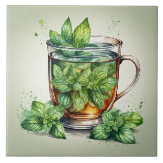 Cup of Mint Tea with Fresh Peppermint Leaves