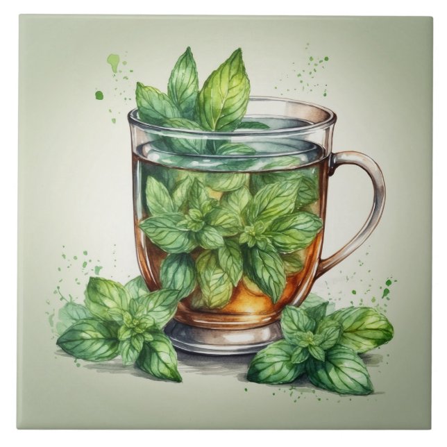 Cup of Mint Tea with Fresh Peppermint Leaves (Frente)