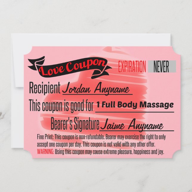 Cupão de Amor PERSONALIZADO para Massagem do Corpo (Frente)