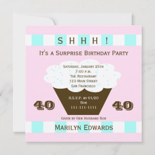 Cupcake 40º Convite de aniversário surpresa