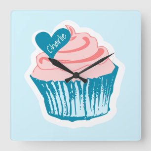 Cupcake Amor nome personalizado relógio de parede