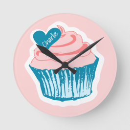 Cupcake Amor nome personalizado relógio de parede