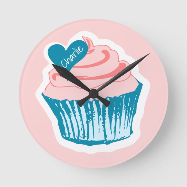 Cupcake Amor nome personalizado relógio de parede (Frente)