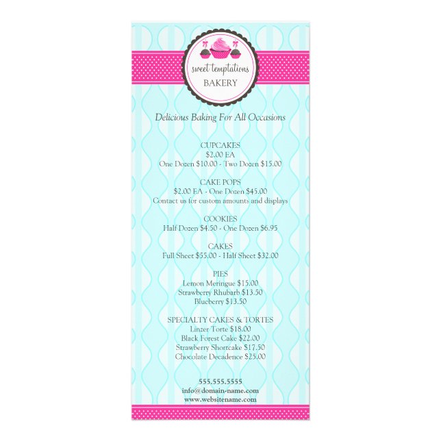 Cupcake and Cake Pops Bakery Menu Price List (Frente)