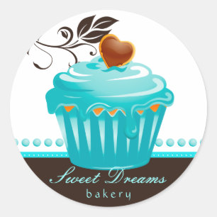 Cupcake azul das etiquetas da padaria castanho