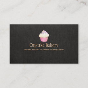 Cupcake Bakery Faux Black Linen Cartão de visita