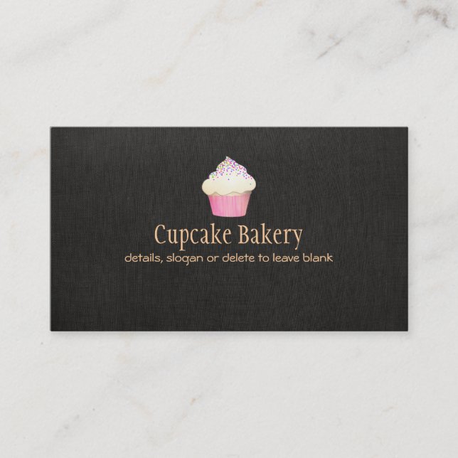 Cupcake Bakery Faux Black Linen Cartão de visita (Frente)