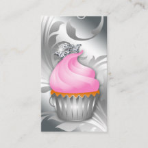 Cupcake Cartão de visita Crown Classy Silver Rosa 