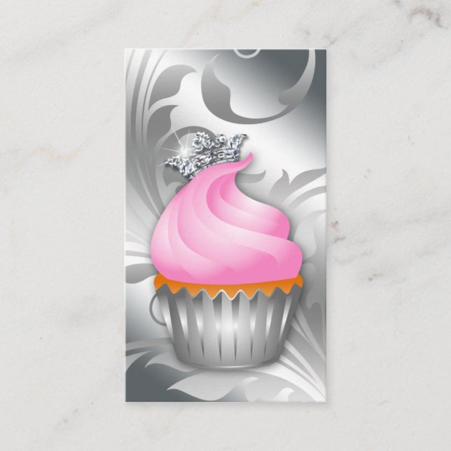 Cupcake Cartão de visita Crown Classy Silver Rosa  (Frente)