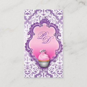 Cupcake Cartão de visita Retro Damask Pink Purple