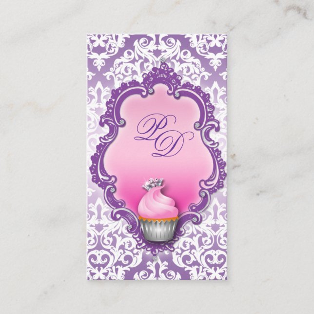 Cupcake Cartão de visita Retro Damask Pink Purple (Frente)