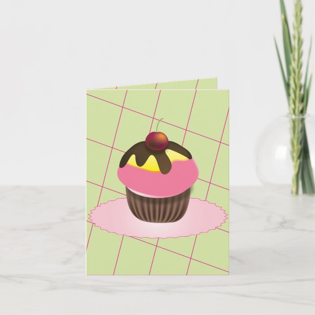 Cupcake com cartão de aniversário de Cherry (Frente)