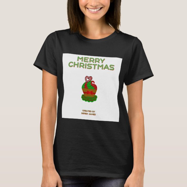 Cupcake de Natal Camisa Básica Negra para Mulheres (Frente)