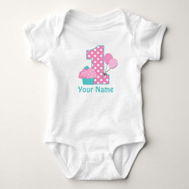 Cupcake primeiro aniversario Camisa Azul Rosa (Frente)