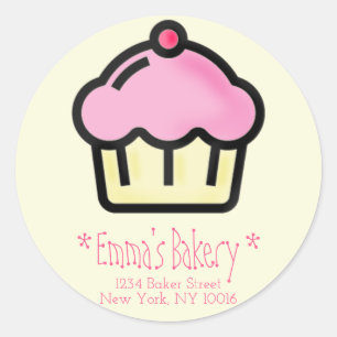 Cupcake rosa - Adesivos de padaria personalizados