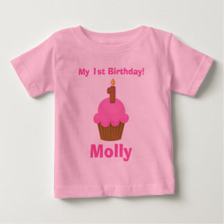 Cupcake rosa com camisa de primeiro aniversario co