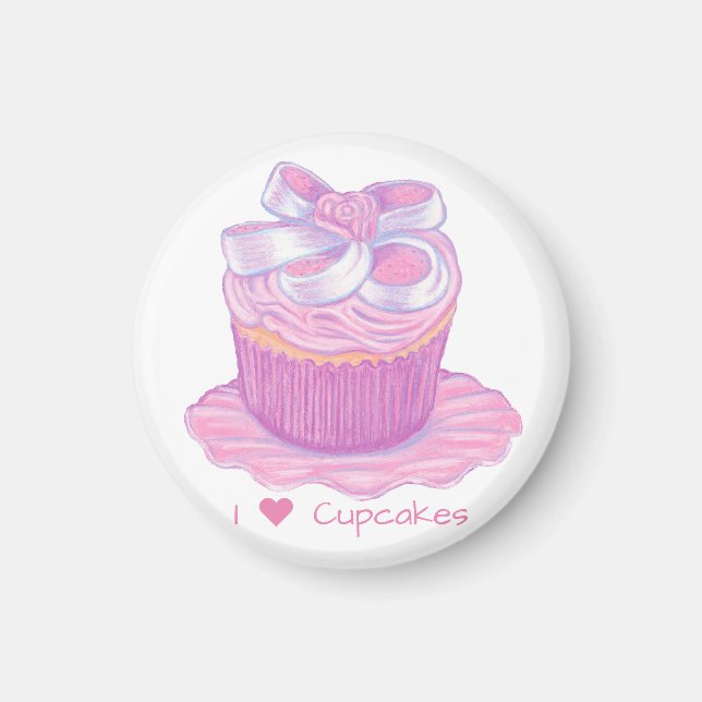 Cupcake rosa no imã de placa (Frente)