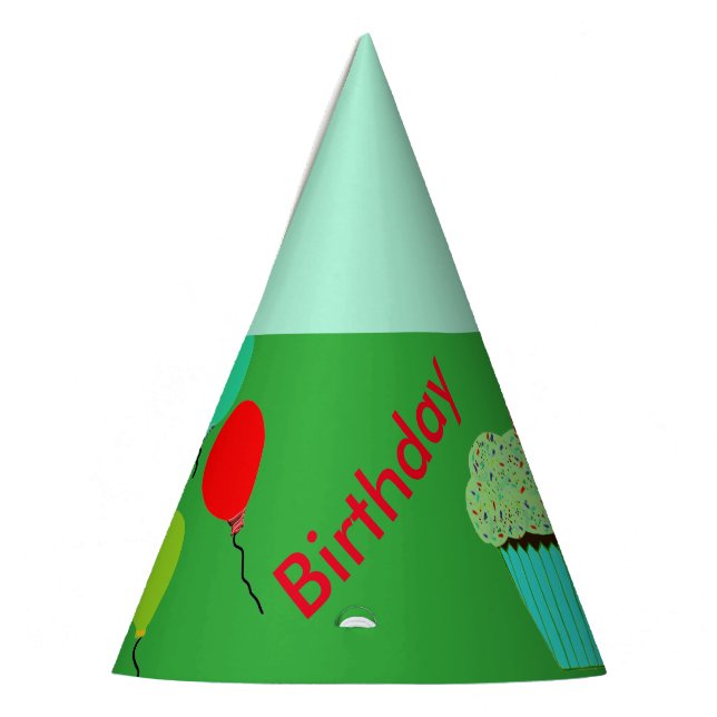 Cupcake Verde Balões Aniversário Chapéus (Esquerda)