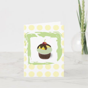 Cupcake Verde Bolinhas com Cartão de Aniversário d