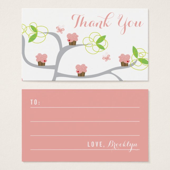 Cupcakes cor-de-rosa branca Árvore de aniversário  (Frente & Verso)