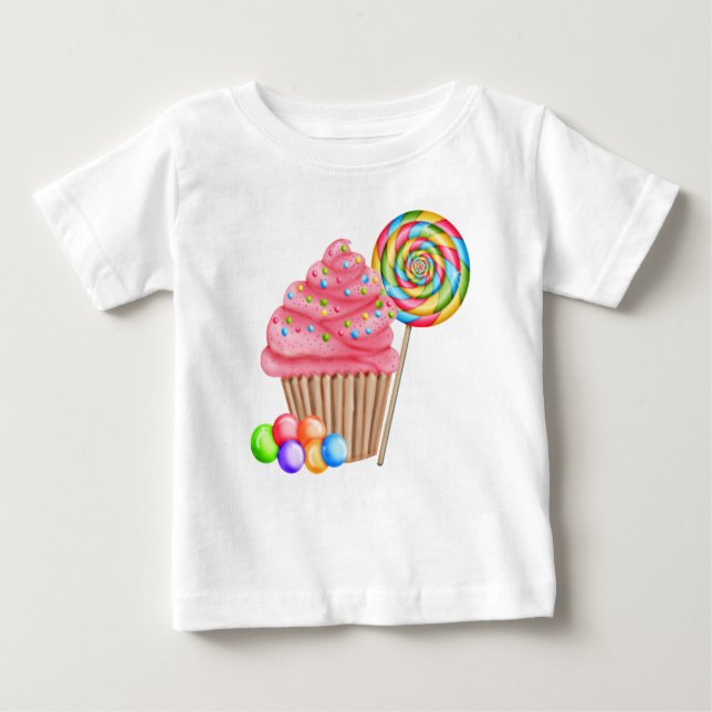 Cupcakes e Camiseta de Aniversário do Candy (Frente)