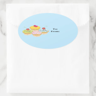 Cupcakes Felizes de Aniversário com Etiquetas de P