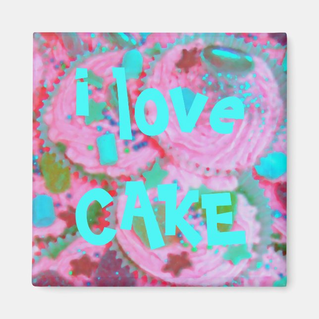 Cupcakes rosa imã de geladeira 'eu amo bolo' (Frente)