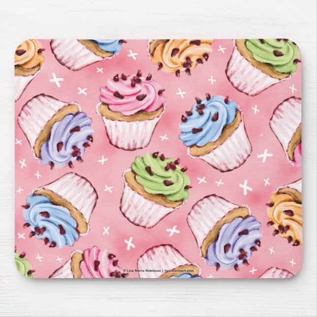 Cupcakes saborosos e beijos Mousepads (Frente)