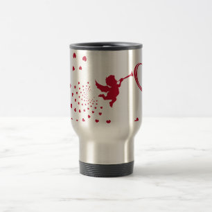 Cupido bonito & caneca de viagem dos corações