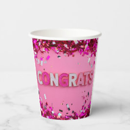 Cups de papel "Parabéns" em um Glam Rosa