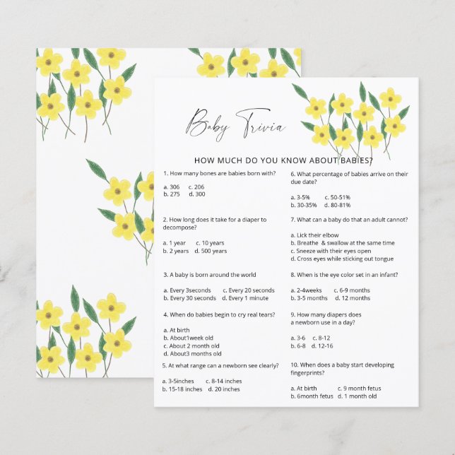 Curiosidades de Flores Silvestres para Bebês | Jog (Frente/Verso)
