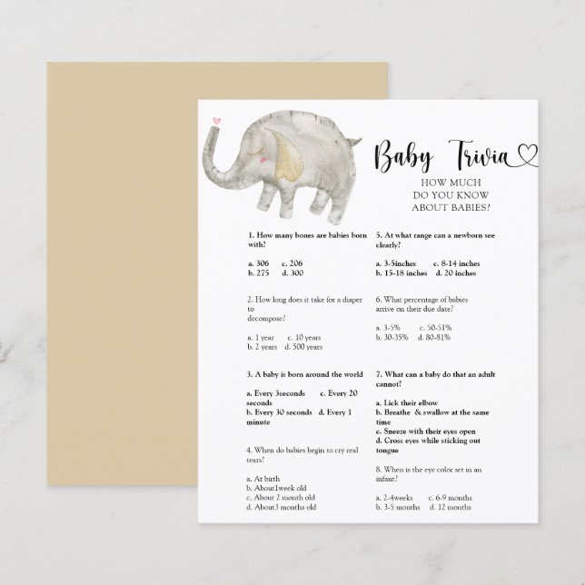 Curiosidades do Bebê Elefante | Jogo de Chuvada de (Frente/Verso)