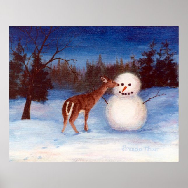 Curiosity Deer e Snowman Poster (Frente)