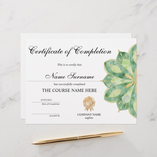 Curso de Prêmio de Certificado de Conclusão Yoga L (Frente/Verso In Situ)