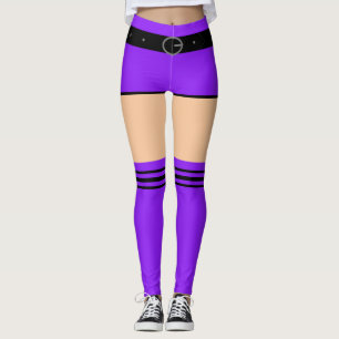 Curtos Roxos Faux e Meias Rachadas Leggings Engraç