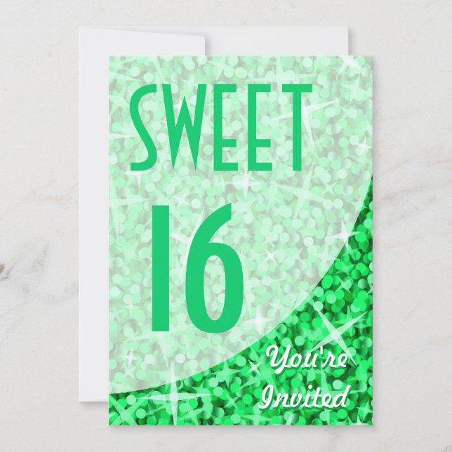Curva verde Glitz Convite "Sweet 16" (Frente)