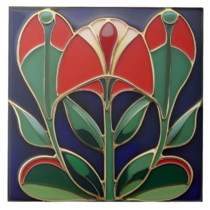 Curvas de Flor Verde e Vermelho da Arte Moderna No