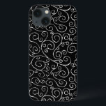 Curvas de Rolagem Brancas em Preto<br><div class="desc">Curvas brancas de rolagem pintadas à mão encontram-se e divergem nesta design de repetição em todo o lado sobre um fundo preto. A pintura de na moda é decorativa e fluente de graça. Pintura em aquarela, digitalizada, aprimorada digitalmente. Copyright © 2014 Claire E. Skinner. Todos os direitos reservados.</div>