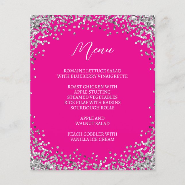 Curved Silver Glitter Hot Pink Menu (Frente)