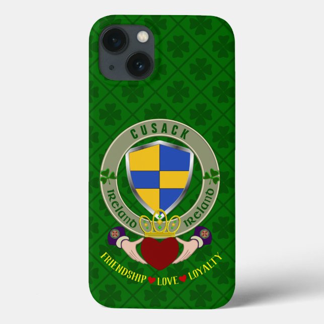 Cusack Irish Shield & Claddagh Personalizado (Verso)