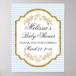 Custom Baby Shower Sign, Blue Gold,Welcome Poster