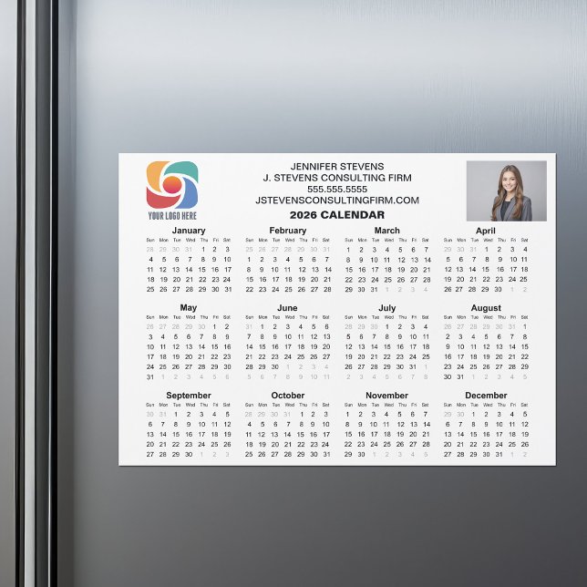 Custom Business Logo 2026 Company Calendar Magnet (Criador carregado)