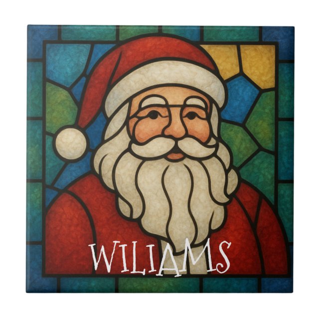 Custom Christmas Santa Art Deco Stained Glass (Frente)