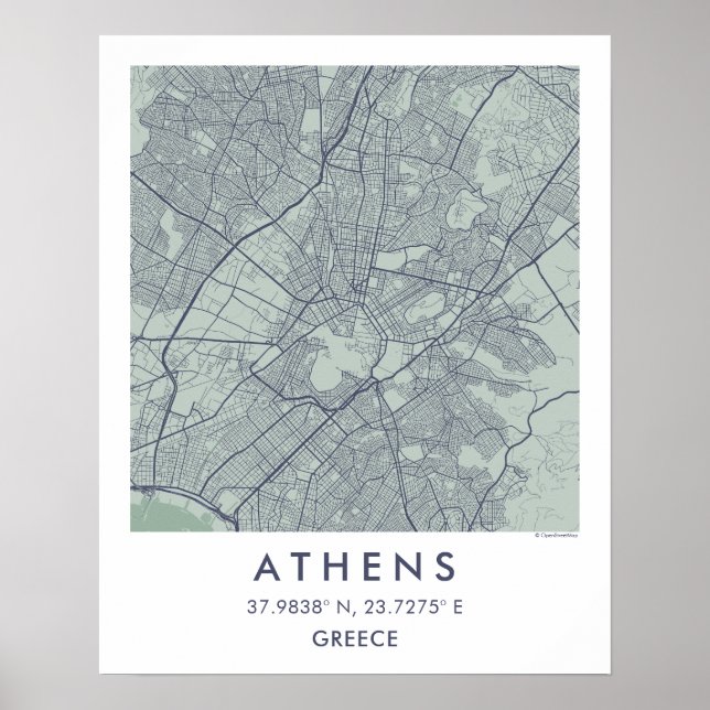 Custom City Map Athens Greece Wall Art Poster (Frente)