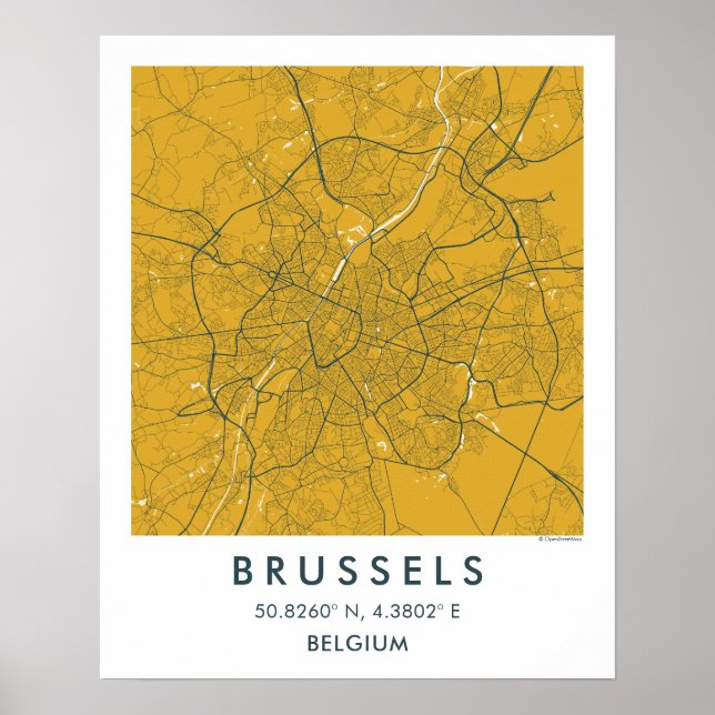 Custom City Map Brussels Belgium Wall Art Poster (Frente)